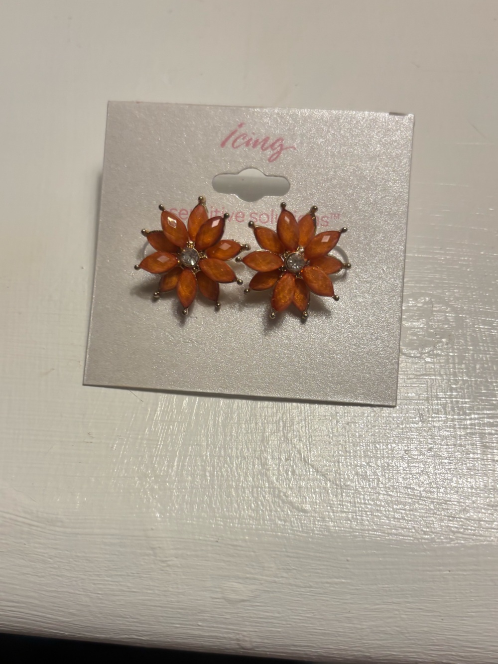 Icing Orange Floral Crystal Stud Earrings